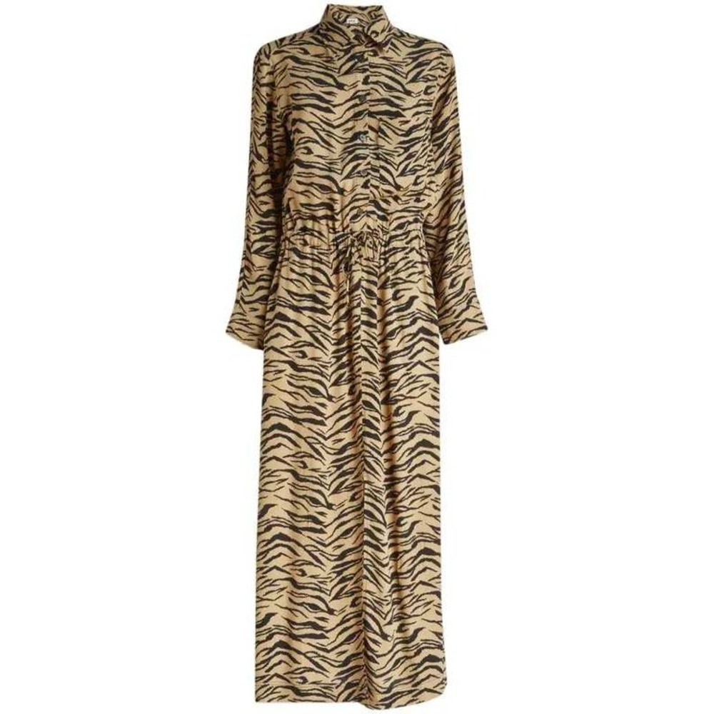 Zadig & Voltaire Radial Tiger Maxi Dress Large Tan Black Button Up Fall Office